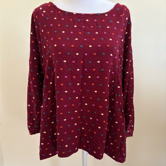 Large Maeve by Anthropologie Dottie Embroidered Blouse Burgundy Polka Dot - Picture 4 of 14